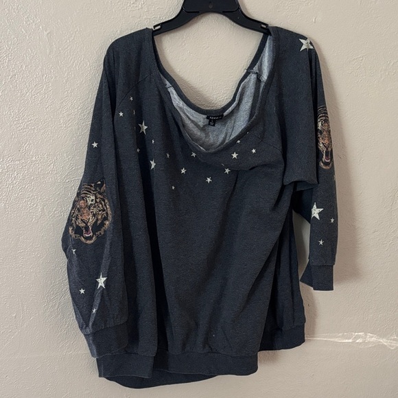 torrid Tops - Torrid Charcoal Grey Tiger Off Shoulder Sweatshirt Women’s Plus Size 5X